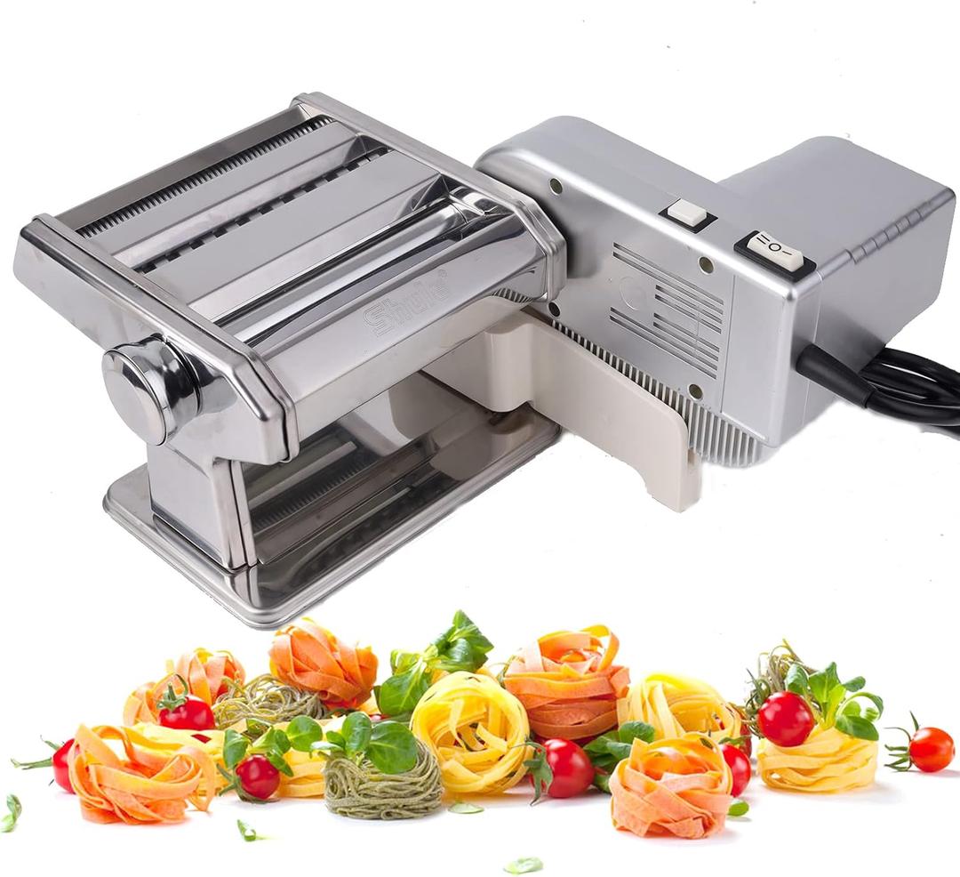 Shule Electric Pasta Maker Machine with Motor Set Stainless Steel Pasta Roller Machine Silver