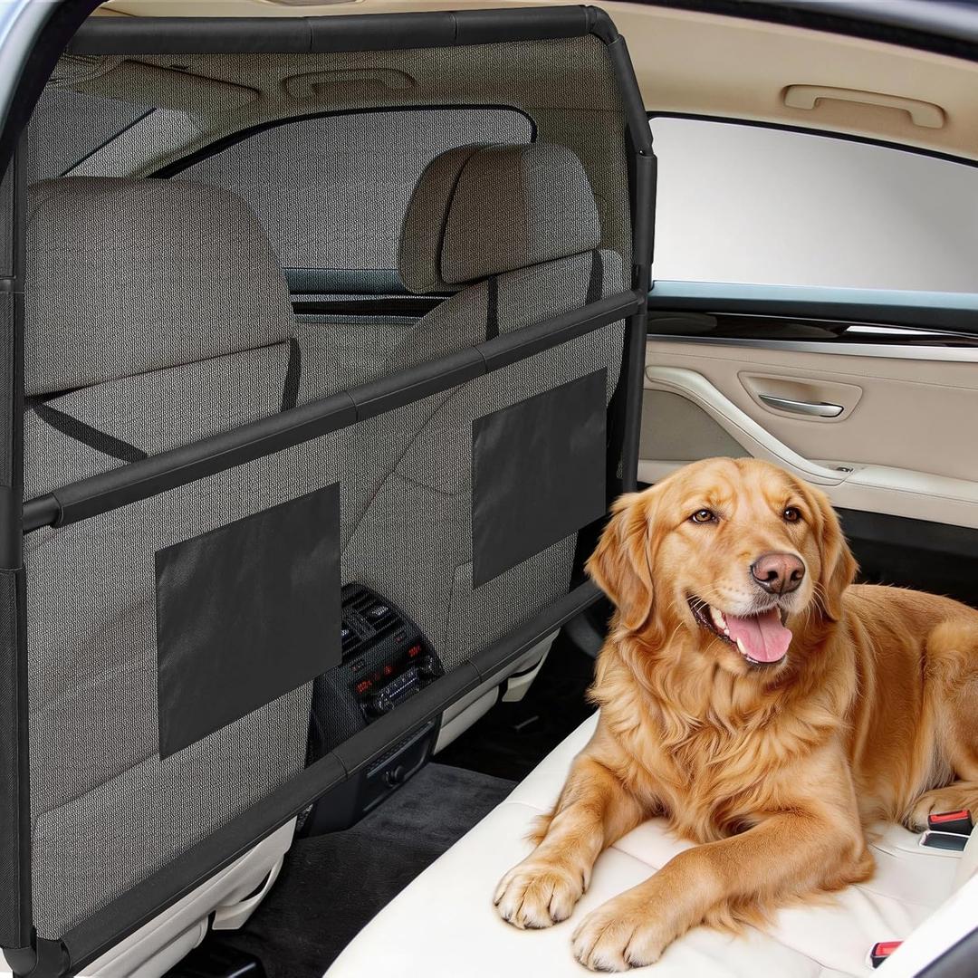Sunexinlo Dog Car Barrier for SUVs,Trunks and Cargo Area, Universal-Fit Pet Divider Gate, 50Inch Wide Pet Barrier with See Through Net Mesh for Small Trucks and SUV & Mid-Sized Vehicle
