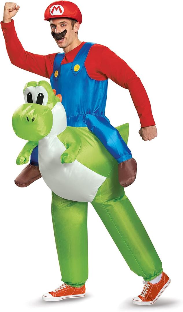 Disguise Adult Super Mario Bros Mario Ride On Yoshi Inflatable Costume | Video Game Riding On Costume for Men & Women