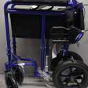 Medline Lightweight Foldable Transport Wheelchair with Handbrakes and 12-Inch Wheels, Blue Frame, Black Upholstery