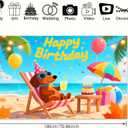 Happy Birthday Banner Beach with Dachshund Dog Decration for Tropical Birthday Party Summer Dog Themed Celebration Hawaiian Event Decor Supplies Photography Background 71x43 Inch