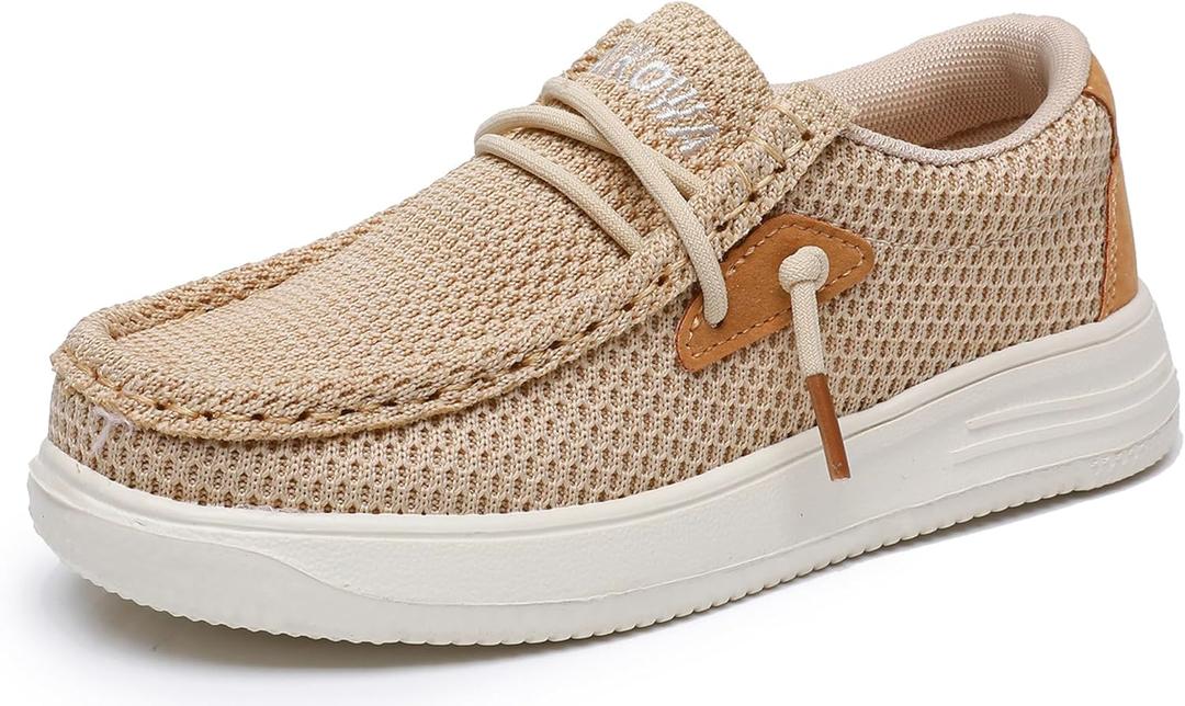 Apakowa Kids Boys Girls Loafers Slip-On Casual Walking Shoes Comfortable & Lightweight (Toddler/Little Kid/Big Kid) (Lightbrown), Size: 5 Big Kid