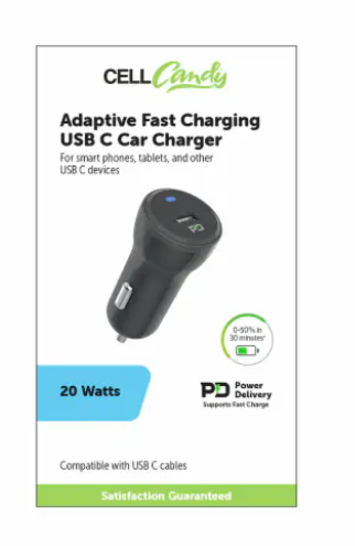 Cell Candy Adaptive Fast Charging USB C Car Charger 20W