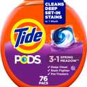 Tide PODS laundry detergent pacs, 3-in-1 Stain Remover, Odor Fighter, Color Protector, 76 Count, HE compatible, Spring Meadow Scent