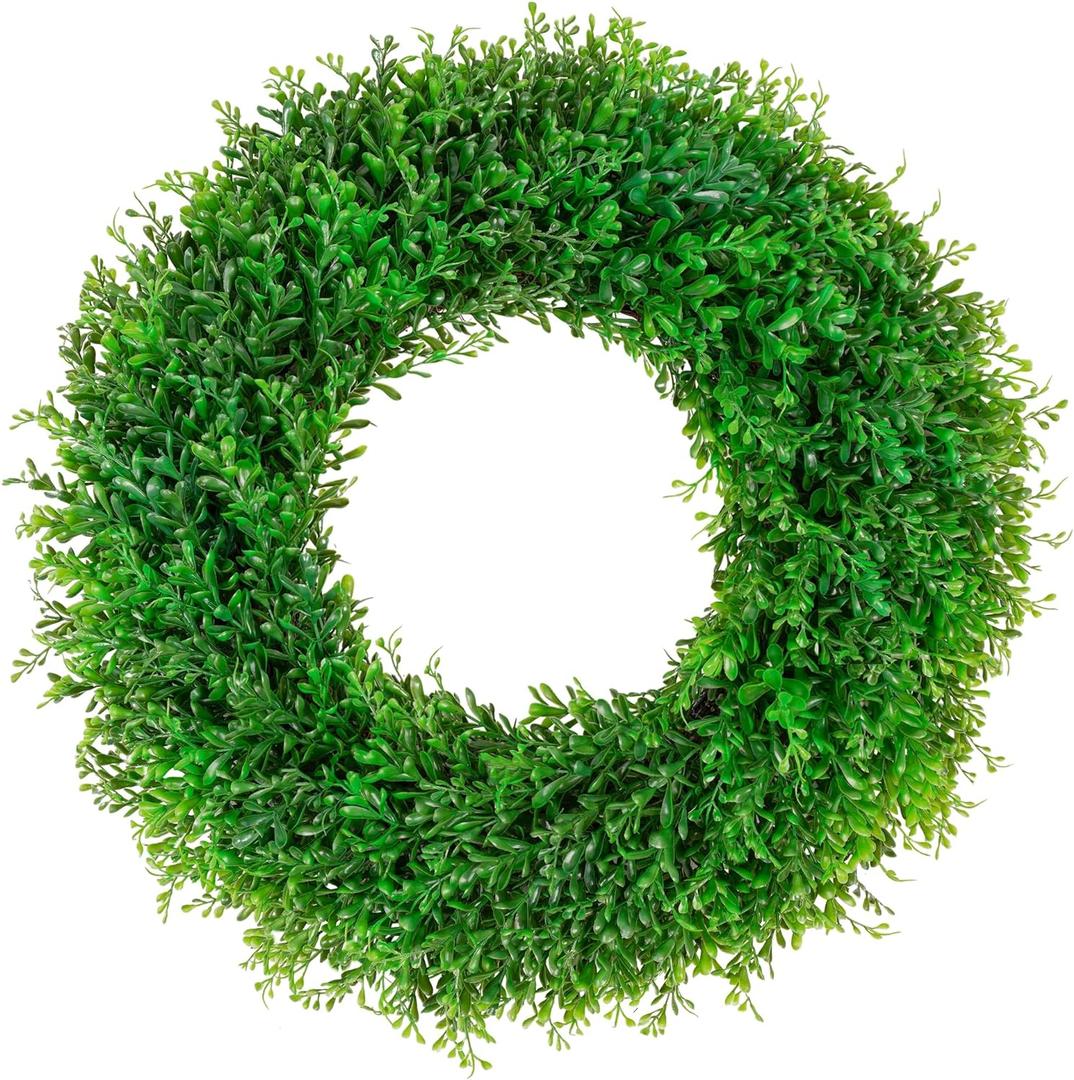 22inch Artificial Boxwood Wreath, 22" Spring Summer Wreath Faux Greenery Leaves Wreath for Front Door Wall Window Porch Farmhouse Patio Garden Indoor Outdoor Decor Wedding Party Decoration