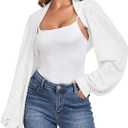 ZAFUL Women's Sheer Shrug Y2K Long Sleeve Cardigans 2025 Irregular Tie Front Bolera (Medium, White-1)