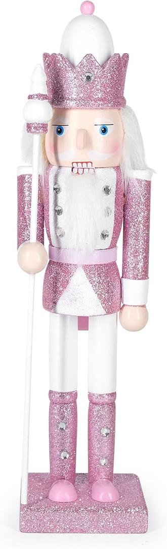 Christmas Nutcracker Decor,12" Wooden Nutcracker Decorations,Collects Nutcracker Ornament for Festival Party Outdoor Xmas Gifts (Pink Wand King)