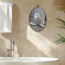 XBBMGG Winter Owl Wall Art Decor, Rustic Winter Bird Oval Wall Hanging Decor, Retro Cottagecore Farmhouse Snowy Owl Framed Canvas Prints for Living Room Bathroom Decorations, 8.6x11.4 inch