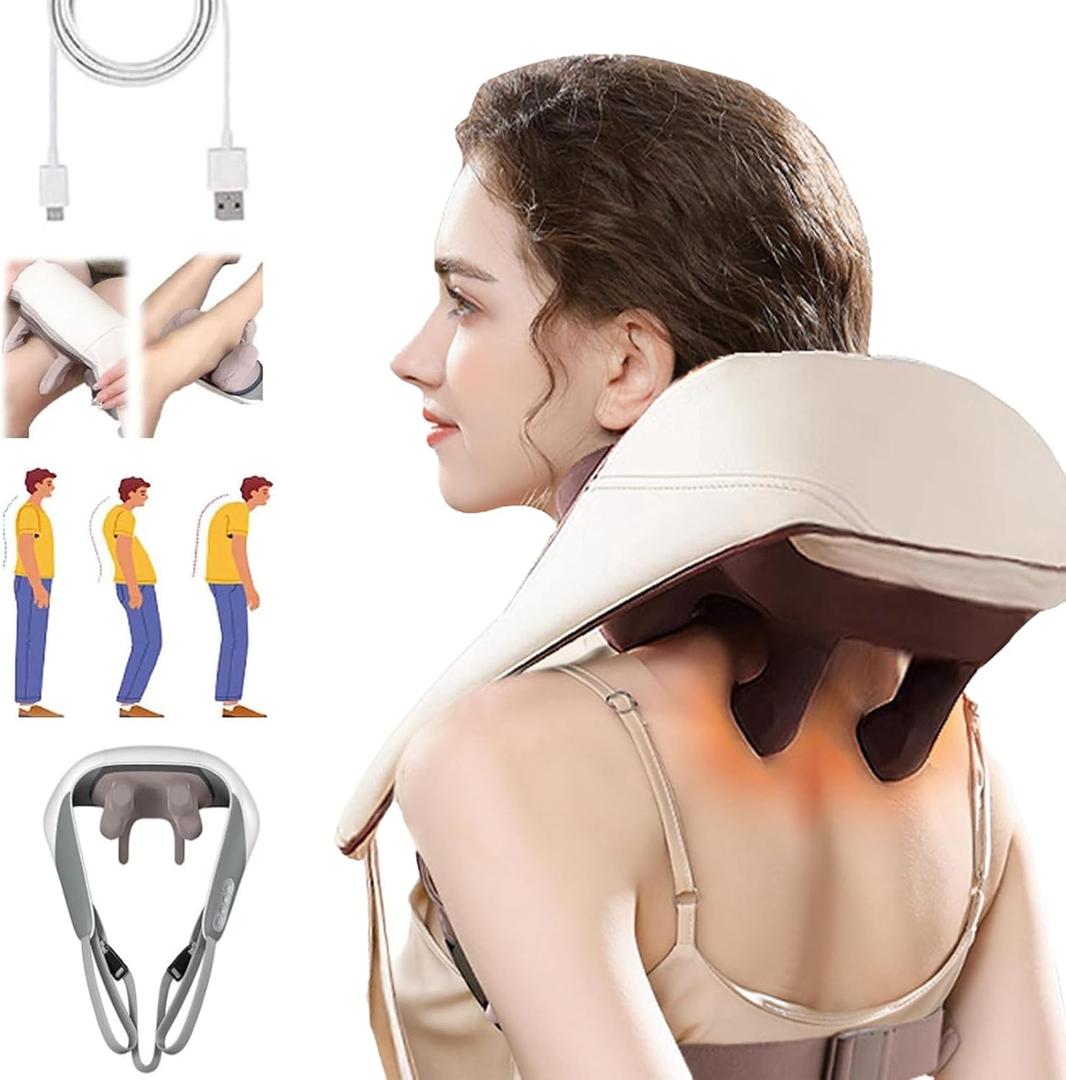 Shiatsu Neck and Back Massager, Thermal Touch Massager,Neck Massager for Pain Relief Deep Tissue,Neck and Shoulder Massager with Heat for Pain Relief,Shiatsu Neck and Back Massager. (Beige) (Beige)