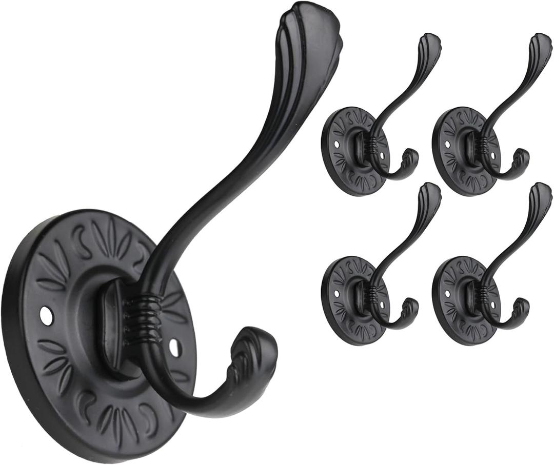 Black Coat Hooks Wall Hooks for Hanging 5pcs Metal Hook Wall Mounted for Coat Bag Key Hat Black Towel Hooks for Bathroom Robe with Screws