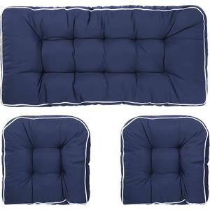 Wenqik 3 Pcs Outdoor Chair Cushions Set 44 x 19 x 4 Inch Tufted Waterproof Patio Furniture Seat Pad Loveseat Cushion for Square Settee Indoor Sofa Wicker Couch Bench (Blue)