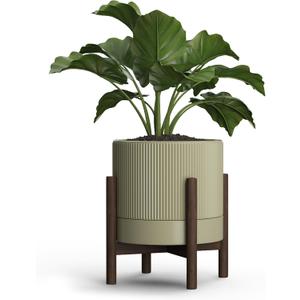 Ceramic Planter Pots Indoor with Drainage Hole & Saucer,Including Stand,7.3 Inch Mid-Century Modern Cylinder Plant Pot for Snake Flower Leaf Khaki Ceramic Planter Pots Indoor with Drainage Hole & Saucer,Including Stand,7.3 Inch Mid-Century Modern Cylinder Plant Pot for Snake Flower Leaf Khaki