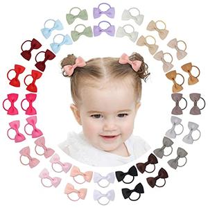 40PCS 2 Inches Baby Girls Hair Bows Ties Mini Boutique Elastic Hair Rubber Ribbon Hair Band Accessories for Kids Toddlers Infants (1-40 PCS - Dark color set)