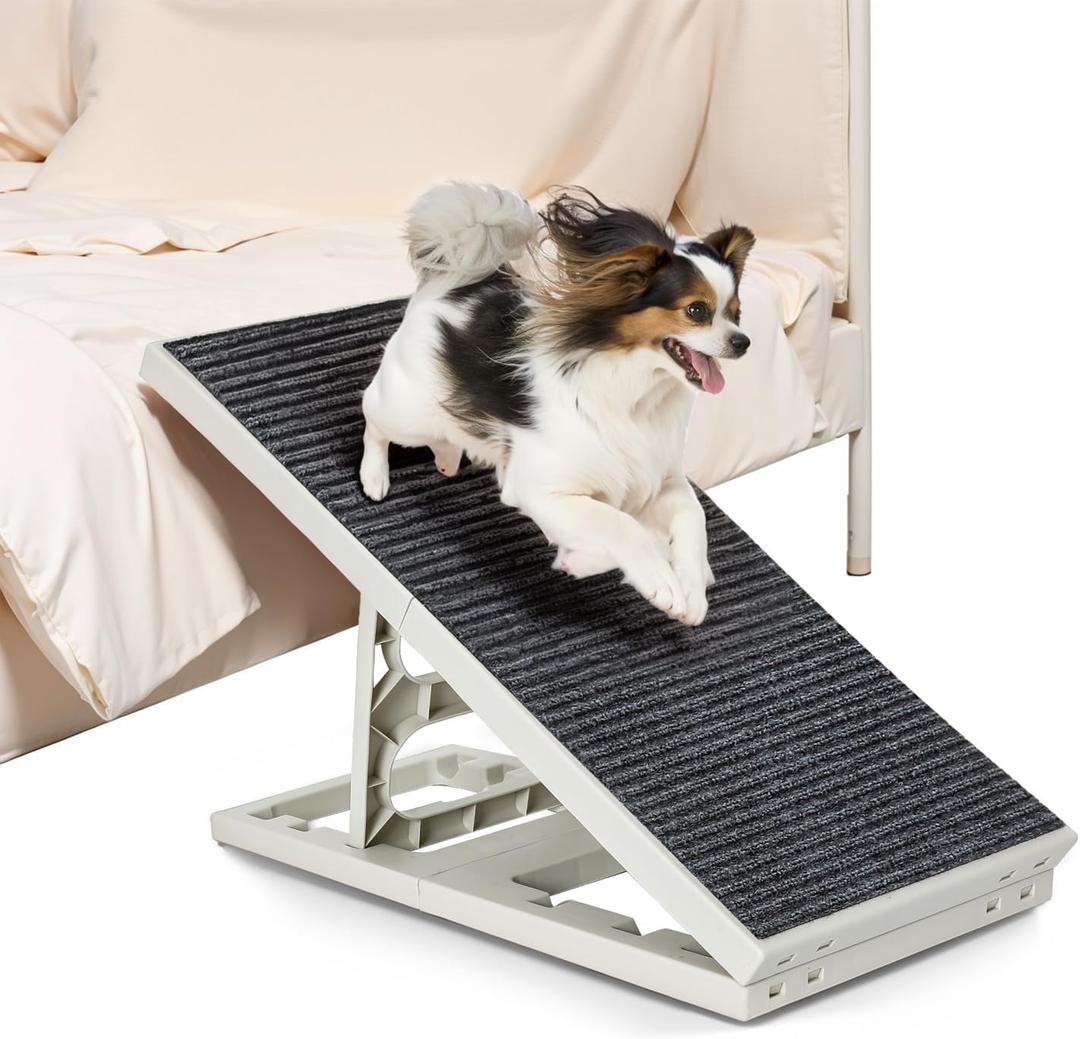 2 in 1 Adjustable Dog Ramp Bed for Small Medium Pets Folding Collapsible Pet Ramps with Non Slip Carpet Portable Indoor Puppy Ramp for Sofa,Chair