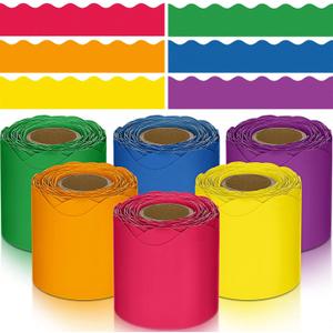 TaoBary 6 Rolls 196.8 ft Colorful Classroom Bulletin Board Borders Scalloped Trim Summer Bulletin Board Decorations for School Whiteboard Cork Poster Chalkboard Wall(Rainbow Color,196.8 ft)