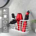 YIGII White Hair Dryer Holder - Adhesive Blow Dryer Holder/Hair Tool Organizer Bathroom Organizer Stick on Wall Mounted Multi-Functional Hair Dryer Rack for Wire Straightener, Shavers