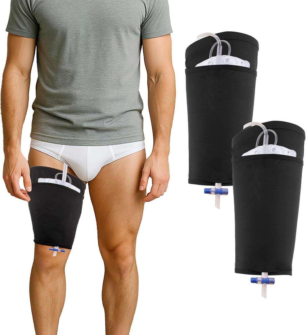 2 Pack Catheter Leg Bag Holder, Ice Silk Fabric Cooling & Breathable, Catheter Supplies for Foley Catheter Bag Stay in Place (Small)