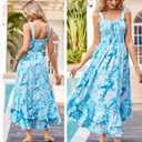 GRACE KARIN Women's 2026 Summer Floral Boho Dress Square Neck Strapped Swing A Line Sundress Beach Long Maxi Outfits (Blue)