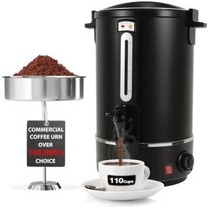 Nalison Commercial Coffee Urn, 110-Cup 16L Fast Brew Stainless Steel Hot Beverage Dispenser ，Electric Hot Water Urn for Wedding, Party, Catering with Easy Cleaning. Black Dispenser (Double Wall)