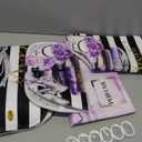 Cinbloo 4Pcs Black and Purple Shower Curtain Set,High Heels Perfume Striped Bathroom Curtain with Rug, Toilet Lid Cover, Bath Mat, Modern Floral Flower Magazine Books Shower Curtain with 12 Hooks, 72"W x 72"L (Pack of 4)