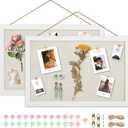 AKTOP 2-Pack Cork Board Bulletin Board 16x11 inch, Small Framed Corkboard with Linen for Wall, Hanging Pin Board Picture Board for Home Office Decor, Cute Vision Board with 25 Pushpins (Vintage White)