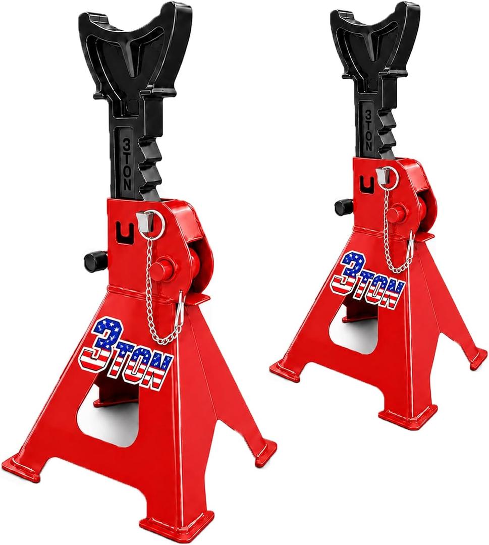 Jack Stands, 3 Ton Jack Stand with Double Pin Locking, Safety Stands for Home Garage Vehicle Repair Car Lift Supports Jack, 1 Pair, Red