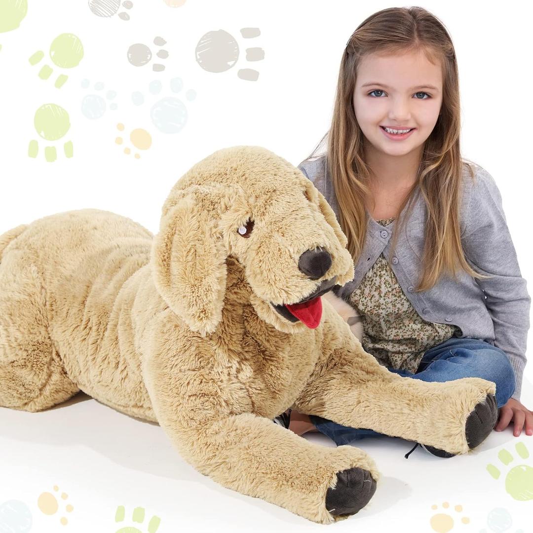 Geosar 39.4" Dog Stuffed Animals Plush, Soft Cuddly Golden Retriever Plush Toys, Large Stuffed Dog Hugging Pillow Gifts for Valentines Kids Girls Boys Birthday