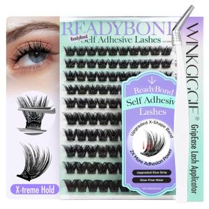 Self Adhesive Lash Clusters, Winkgiggle 100pcs No Glue Needed Self Adhesive Eye Lashes Clusters, Reusable Pre-Glued Lashes No Remover No Residue for BeginnersVolume-Mixed