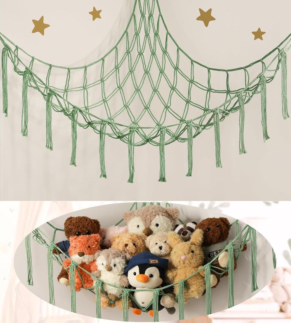 mirolam Stuffed Animal Hammock Corner Net for Toys Storage Hanging Stuff Animal Organizer Holder Matcha Green Room Bedroom Nursery Decor Organization (Standard(41.5"L x 55.2"W x 41.5"H))
