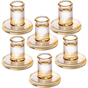 Short Solid Amber Gold Glass Taper Candle Holders Heavy Low Candlestick Holders for 5/6-7/8 inch Wide Tapered Candles- Set of 6, Wedding Party Table Centerpieces Decorations
