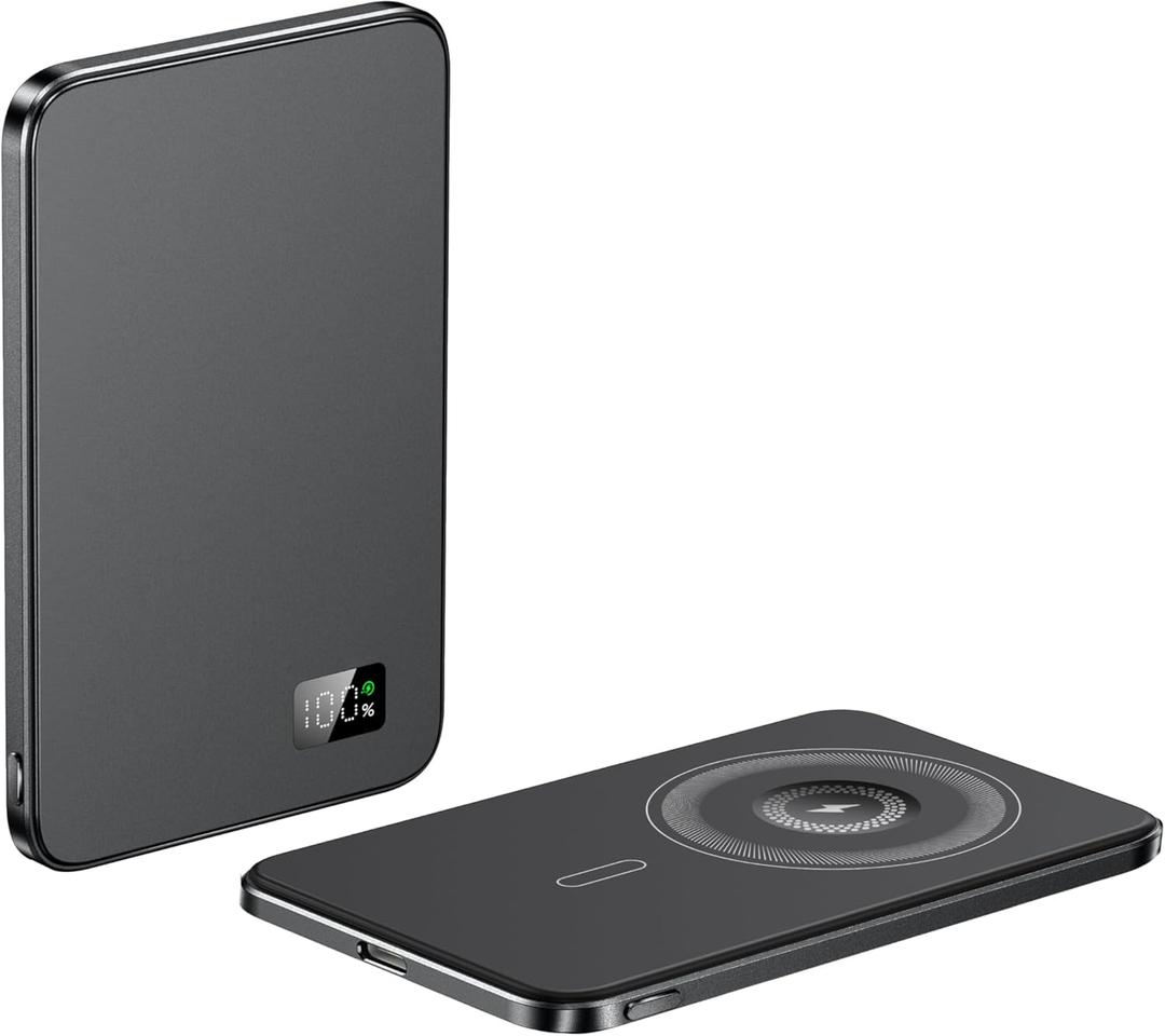 Magnetic Portable Charger, 5,000mAh Wireless Portable Charger with LED Display, Battery Pack, Compatible with iPhone iPhone 16 Pro Max/16 Pro/16, iPhone 15/14/13/12 Series(Black)