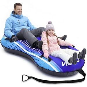 Inflatable Snow Tube Sled, Heavy Duty Snow Tubes for Sledding with Premium Canvas Cover for Kids Adults, Winter Outdoor Snow Toys Gift, Christmas Birthday Gift for Children Family (Dark Blue)