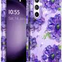 for Galaxy S24 Case,3 in 1 Oil Painting Flower Pattern Heavy Duty Shockproof Protection Silicone Rubber Bumper+Hard Plastic Hybrid Protective Cover for Samsung S24 6.2",Purple