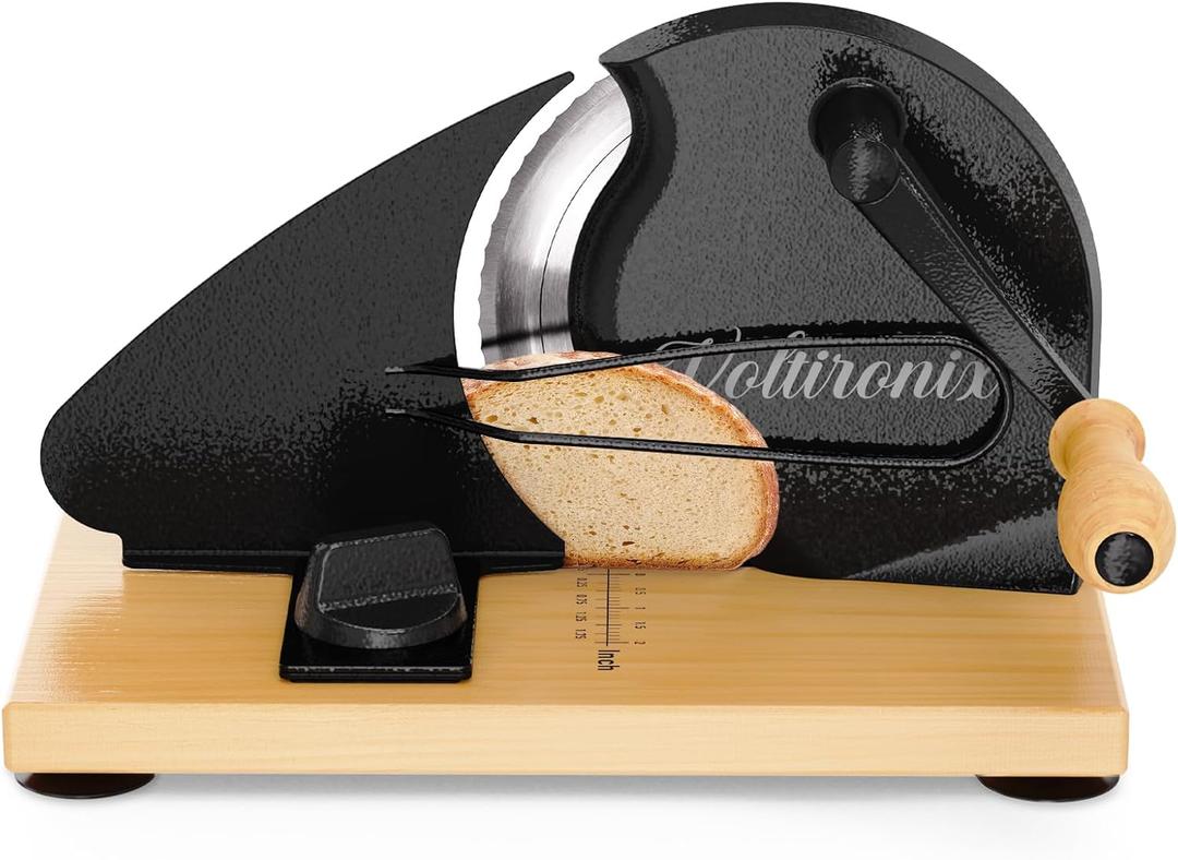 Upgrade Manual Bread Slicer for Homemade Sourdough Bread, Adjustable Thickness with Stainless Steel Serrated Blade, Even Slicing Guide, Non-Slip Suction Cups  Ideal for Home Kitchens and Bakeries (6.6", Star Black)