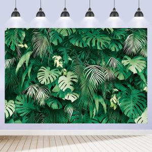 Tropical Palm Leaves Backdrop 7x5ft Jungle Themed Baby Shower Birthday Party Decorations Background Summer Safari Plants Green Leaf Hawaiian Luau Banner Supplies Fabric Polyester