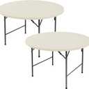 Fitted Round Table Covers 60 Inch-2 Pack Cream Elastic Spandex Table Cloth-Small Stretch Folding Circle Tablecloths Topper Cap for Kitchen Dining Commercial Party Picnic Event Banquet Tables