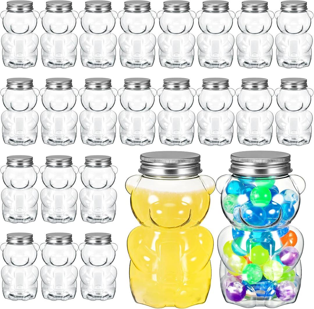 Mumufy 24 Pcs Bear Plastic Jar Empty Bear Shaped Bottle Large Capacity Candy Milk Tea Drinks Container for Making Candy Gifts DIY Decoration(17 oz)