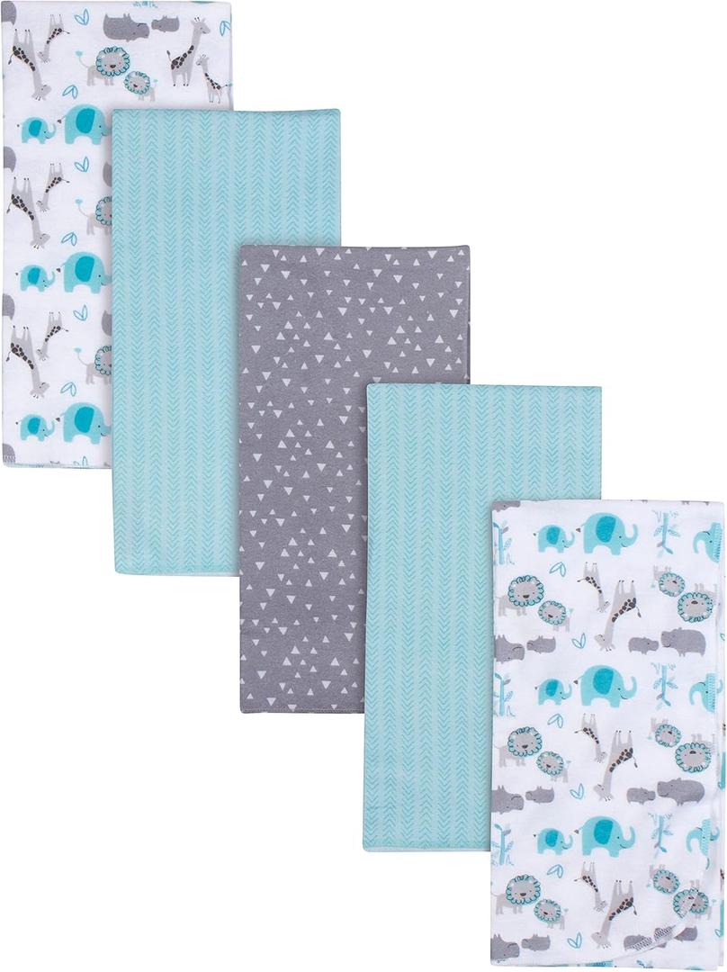 Gerber Boys Newborn Infant Baby Toddler Nursery 100% Cotton Flannel Receiving Swaddle Blanket, Safari White,4 Count (Pack of 1)