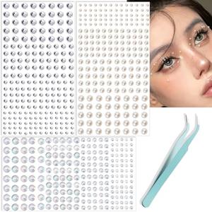NOOEPC 660Pcs Resin Face Gems Hair Gems, 3/4/5/6 mm DIY Self-Adhesive Rhinestones, Pearl/Clear Rhinestone/Ab Rhinestone for Makeup, Crafts