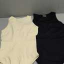 OQQ Women's 2 Piece Bodysuits Sexy Ribbed One Piece Sleeveless Halter Neck Tops Leotard Summer Trendy Black Beige, S