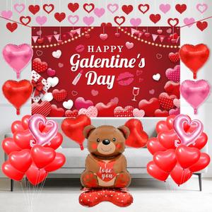 Decoracion De San Galentin: Galentines Photo Props Include Galentines Day Backdrop Heart Balloons Teddy Bear Balloons Garland for Galentines Day Room Decorations
