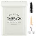 Magnetic Lint Bin for Laundry Room, Metal Trash Can with Lid for Dryer, Farmhouse Lint Holder, Laundry Co Sign, Laundry Room Storage Decor with Dryer Lint Brush(White)