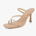 Shoe'N Tale Strappy Kitten Heels For Women Stiletto Mules Square Open Toe Slip On Sandals Natural Nude 8