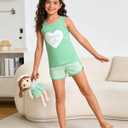 MyFav Big Kids Girls Sleeveless Sleepwears Hearts Shape Striped Pajama Nightgown