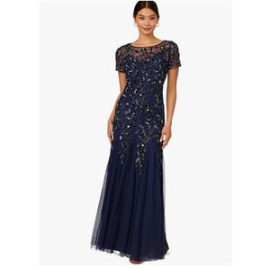 Adrianna Papell Womens Bead Long Dress with Godets, Size 22W