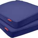 Pcinfuns Outdoor Chair Cushions Set of 2,Thick 17" x 16" x 3" Cushion for Patio Furniture,Round Corner Patio Chair Pads with Ties, Memory Foam Outdoor Seat Cushions,Deep Blue