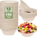 150 Pack Paper Bowls Disposable 12 OZ - Heavy-Duty 100% Compostable Eco-Friendly Biodegradable Soup Bowls, Heat Resistant Bagasse Bowls with Box, Suitable for Salad, Dessert, Milk, Cereals