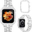 Mosonio Compatible with Bling Apple Watch Band Women 40/44/41/45/42/46mm with Shiny Metal Case, Full Sparking Luxury Diamond Bands and Cover Set, Cute Charming Strap for iWatch SE Series 10/9/8/7/6/5/4 (Silver)