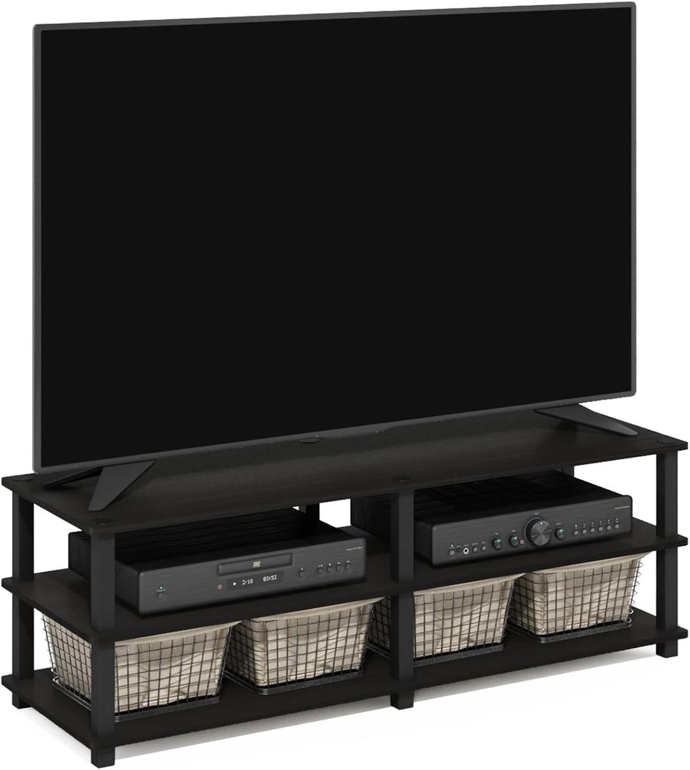 Furinno TURN-S-TUBE TV Stand, 3-Tier Open Frame Design Entertainment Center, TV Console for TV up to 46 Inch, Toolless Assembly, for Living Room, Bedroom, Espresso, 55-inch No Tools