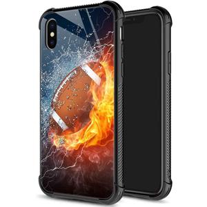 DJSOK Case for iPhone XR,Luxury Pattern Design Shockproof Rugged Cover,Cases for Man Woman-Rugby American Football on fire